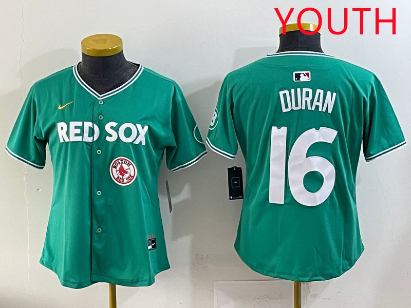 Youth 2025 Boston Red Sox 16 Duran Dark Green Joint Name Nike MLB Jersey style 10